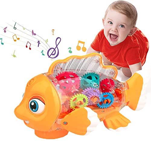 Giochi Musicali Bambini 123 Anno,Giochi per Gattonare con Musica e luci,Pesce Giocattolo per Neonati 6 9 12 18 Mesi,Regali di Compleanno Educativi con Luci e Musica,Movimento di Braccia e Coda