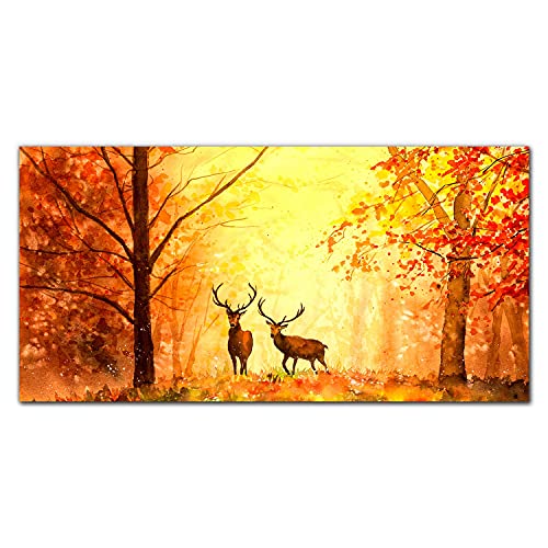 Photo sur verre acrylique haut de gamme Automne Forest Deer format panoramique 100x50