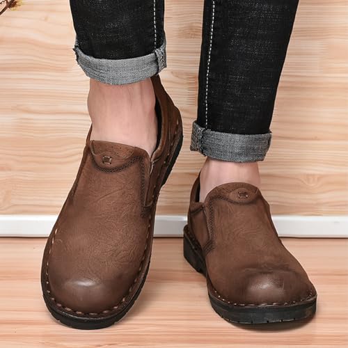 Men's Genuine Leather Lace-up Casual Oxfords,Fashion Round Toe Slip-on Business Dress Loafers,Comfortable Non-Slip Formal Work Shoes4