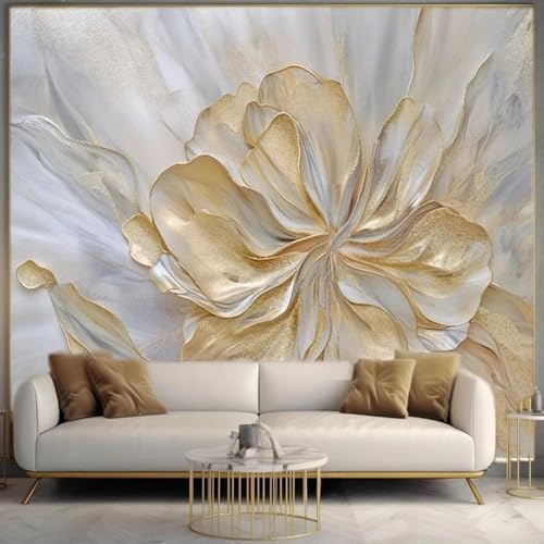 Papier peint mural 3D fleurs dorées pour salon et chambre en soie - 3