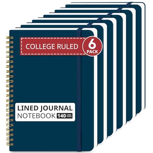 Image of Taja 6 Pack Lined Spiral Notebooks for Work, 140 Pages, A5(5.7 inch x 7.9 inch) Hardcover College Ruled, Journaling Notebooks for Notes-Taking, Perfect for Office School Home, Navy Blue