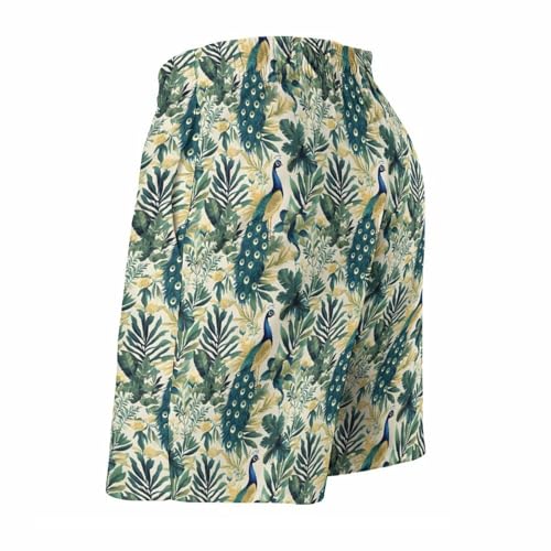 Green Plant Peacock Print Mens Swim Trunks, Quick Dry Swim Shorts with Mesh Lining Swimwear Bathing Suits4