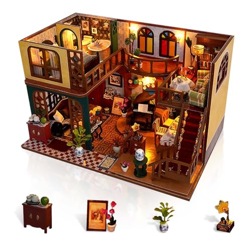 Foyucool DIY Miniature House Kits, Tiny House Kit, Doll House Kits for Adults to Building, Unique Gift for Birthday Father's Day, Retro Loft