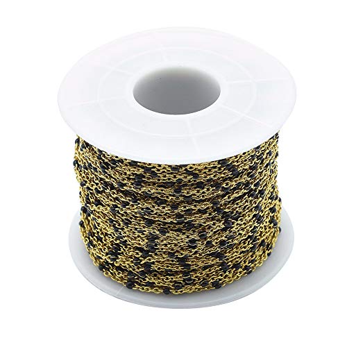 CHGCRAFT 10m Handmade Stainless Steel Cross Chains with Black Enamel Golden Chain Necklace Extender Fit for Jewelry Making DIY