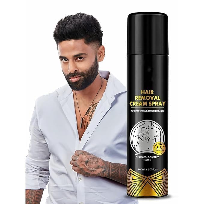 CROV Hair Removal Cream Spray For Men| Painless Body Hair Removal Spray For Chest, Back, Legs & Under Arms (200 ml (Pack of 1), Aloe Vera)