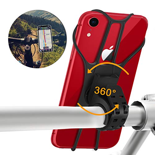 Kriogor Soporte Movil Bicicleta, Soporte Universal Manillar de Silicona para Moto Bicicleta Motocicleta, Apoyo 360° Rotación para iPhone y Samsung
