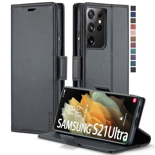 Samsung Galaxy S21 Ultra Case Galaxy S21 Ultra Case Wallet with [RFID Blocking] Card Holder Kickstand Magnetic Leather Flip Case for Samsung Galaxy S21 Ultra 6.8 Inch(Fashion Black)