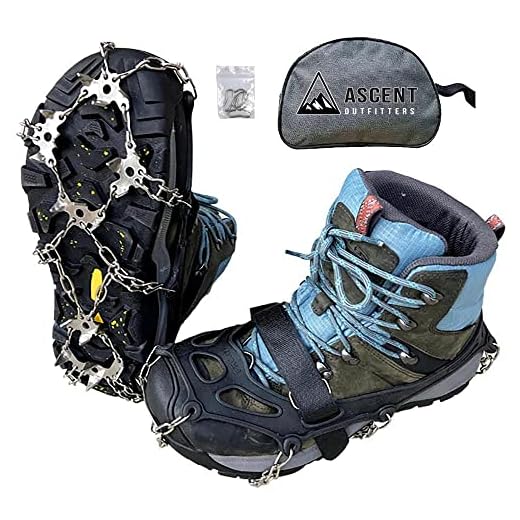 Ascent Outfitters Micro Spikes Crampons Traction Cleats for boots and shoes - No more slips and falls on ice and snow walking, hiking, fishing