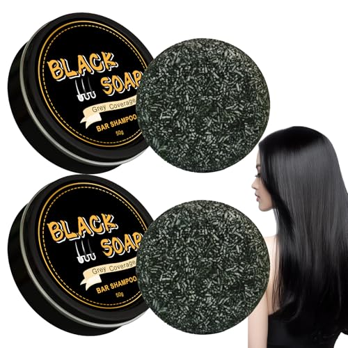 Jabón Oscurecedor Para Cabello Negro - 2 Unidades, Barra De Champú Natural Para Cubrir Canas, Revierte El Gris, Limpieza Profunda Del Cuero Cabelludo, Nutre Y Fortalece El Pelo, Reduce La Caspa