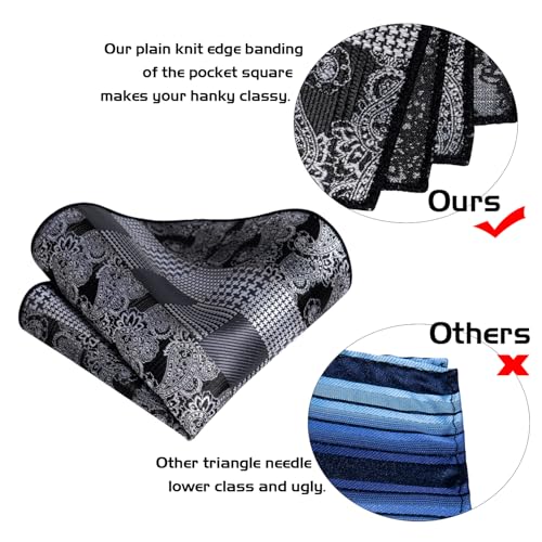 Image of 5PCS Mens Silk Designer Tie, Pocket Square, Cufflinks, Drilled Tie Ring and Lapel Pin Set for Wedding Groom Party