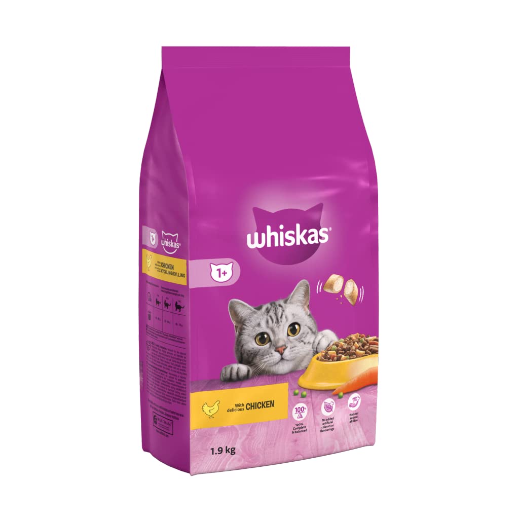 Whiskas 1+ Chicken 1.9kg Bag, Adult Cat Dry Food