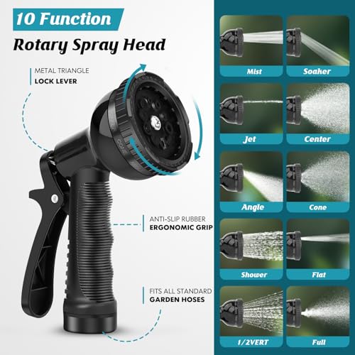 Garden Hose 100 ft, Flexible Hose with 10 Function Hose Nozzle, Non-Expandable, Lightweight, Kink-Free and Easy Storage Water Hose for Outdoor, Watering, Car Wash - Image 6