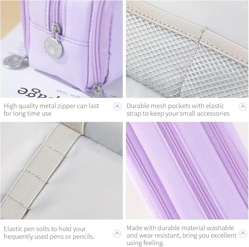 Image of Large Capacity Pencil Box for Girls & Boys, 3 Compartments Pen & Pencil Pouches, Aesthetic Stationery Pouch for School Kids College Students, Cute Stationary Gift for Children (Purple)