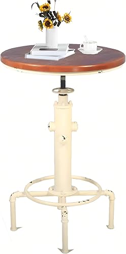 Miniatura 4 de Topower Mesa de bar industrial de 32.3-38.2 pulgadas, ajustable para cocina, comedor, mesa de café y bistró (blanco antiguo)