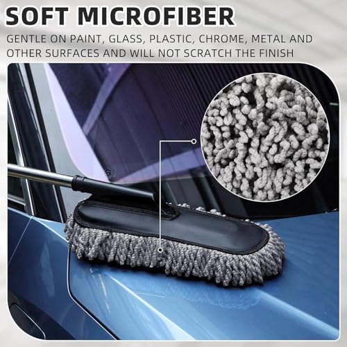 Image of Car Duster Microfiber Extendable Handle | Ultra Soft Scratch-Free Car Cleaning Brush for Interior & Exterior | Long Reach Dust Cleaner for Car, SUV, Bike & Home (Grey, Pack of 1)