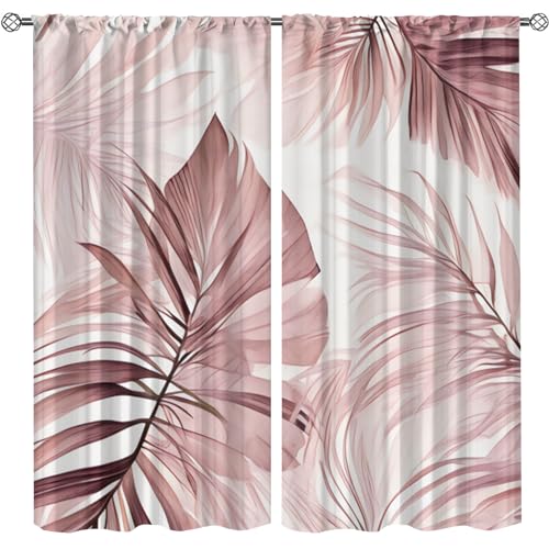Abstract Plants Thermal Insulated Blackout Boy Curtains, Pink Tropical Plant Leaves Rod Pocket Window Curtain Drapes for Kids Room Kitchen Living Room Bedroom-2 Panels W31.5xL63in