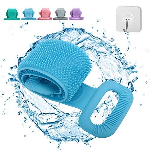YOKILLY Silicone Back Scrubber for Shower - Exfoliating Double Side Silicone Body Scrubbers - Handle Silicone Bath Towel Body Washer Brush for Women and Men(Blue)