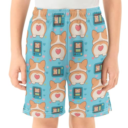 Corgi Heart Game Console Boys Active Basketball Shorts Lightweight Summer Sports Shorts with Pockets for Kids2