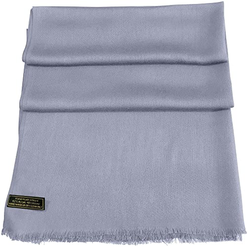 CJ Apparel Blue Grey Solid Color Fringe Design Gray Nepalese Shawl Seconds Scarf Wrap Stole Throw Head Wrap Pashmina Hand Made in Nepal New3