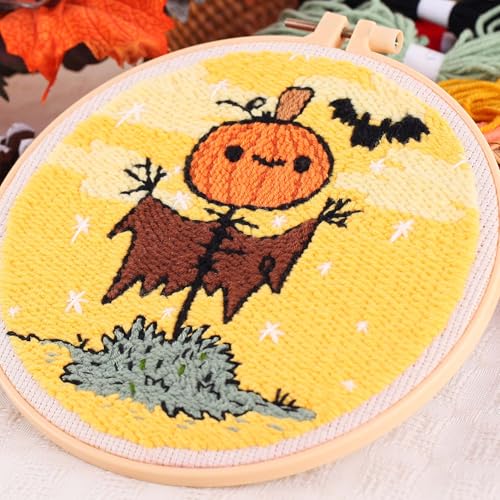 Image of Harimauu Harimau 3P Punch Needle Embroidery Starter Kits for Beginner Kids,Punch Needle Fabric with Pattern,Threader, Yarns,Pinch Needle, Embroidery Hoops & Rug Punch (Yellow)