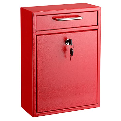 AdirOffice Ultimate Drop Box Wall-Mounted Mailbox - Hanging Secured Postbox - Durable Spacious Key - Perfect for After Hours Deposits Payments Key and Letter Drops (Red)