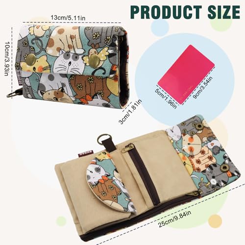 Ladies Wallet, Canvas Small Wallet Card Wallet with Cute Pattern for Women and Girls, Lightweight Card Holder Wallet Credit Card Wallet with Keyring for Money, Cards (blue)2