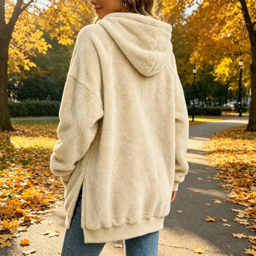 Fleece Hoodie Women Fuzzy Pullover Pocket Side Slits Fall Winter Outfits - image 6