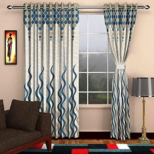 FRESH FROM LOOM Jute Premium Polyester Curtains 7 Feet Long Eyelets Ring Parde Screens | Floral Room Darkening Curtains for Living Room Bedroom | Set of 2 Window Parda (Green, 7ft, 2pc)