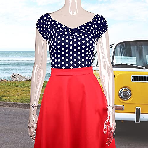 Image of YARN & INK Women's Rockabilly Tops 1950s Pinup Shirt Casual Off Shoulder Vintage Blouse