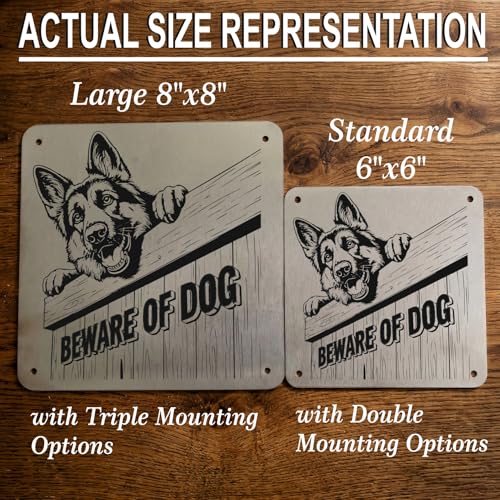 Image of Beware of Dog Sign, German Shepherd, 8x8 Inch, Durable Steel, Triple Mount