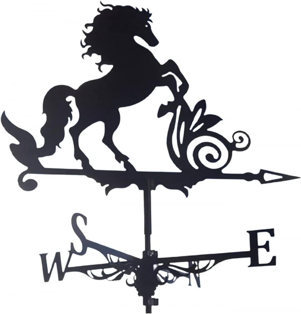 Weathervane,Weathervane Metal Iron Wind Vane Retro Cast Iron Horse Weather Vane Garden Patio Yard Decoion for Fence Holder Outdoor Roof Garden Decoions