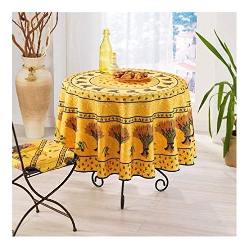 Villages de Provence - Nappe Provençale Antitache - Infroissable et 100% Polyester - Bouquet de Blé - Intérieur ou Extérieur - Table à Manger, Cuisine ou...