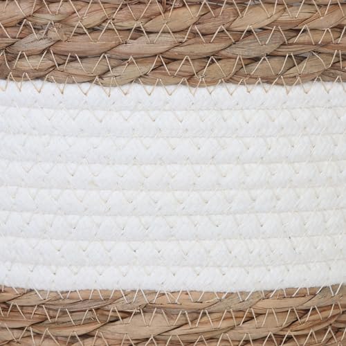 Relaxdays Blumentopf, 3er Set, Schilf, Pflanzentöpfe mit Folie, 3 Größen, Boho-Style, runde Blumenübertöpfe, weiß/braun