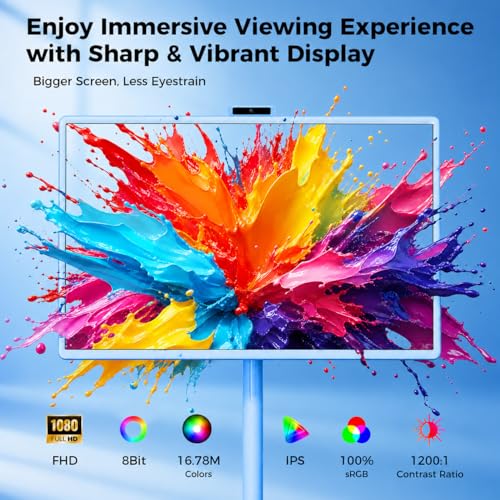 Image of 32 Inch Portable Smart TV | 1080P Touch Screen | Android 15 8G+128GB Storage | Movable Monitor on Wheels | 5MP Camera | 38,400 mAh Battery | Voice /Airmouse Remote Control | Versatile Rotatable Display