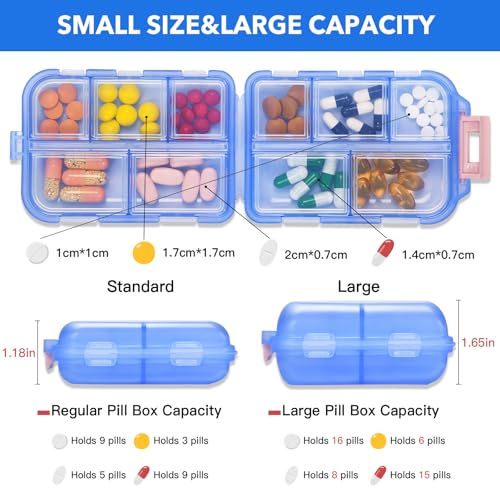 Image of Large Travel Pill Organizer with 189 Stickers, 10 Compartments Travel Medicine Organizer Travel Pill Box Pill Case for Purse Airplane Car Nurse Vacation Essentials (Blue, 1 Pack)