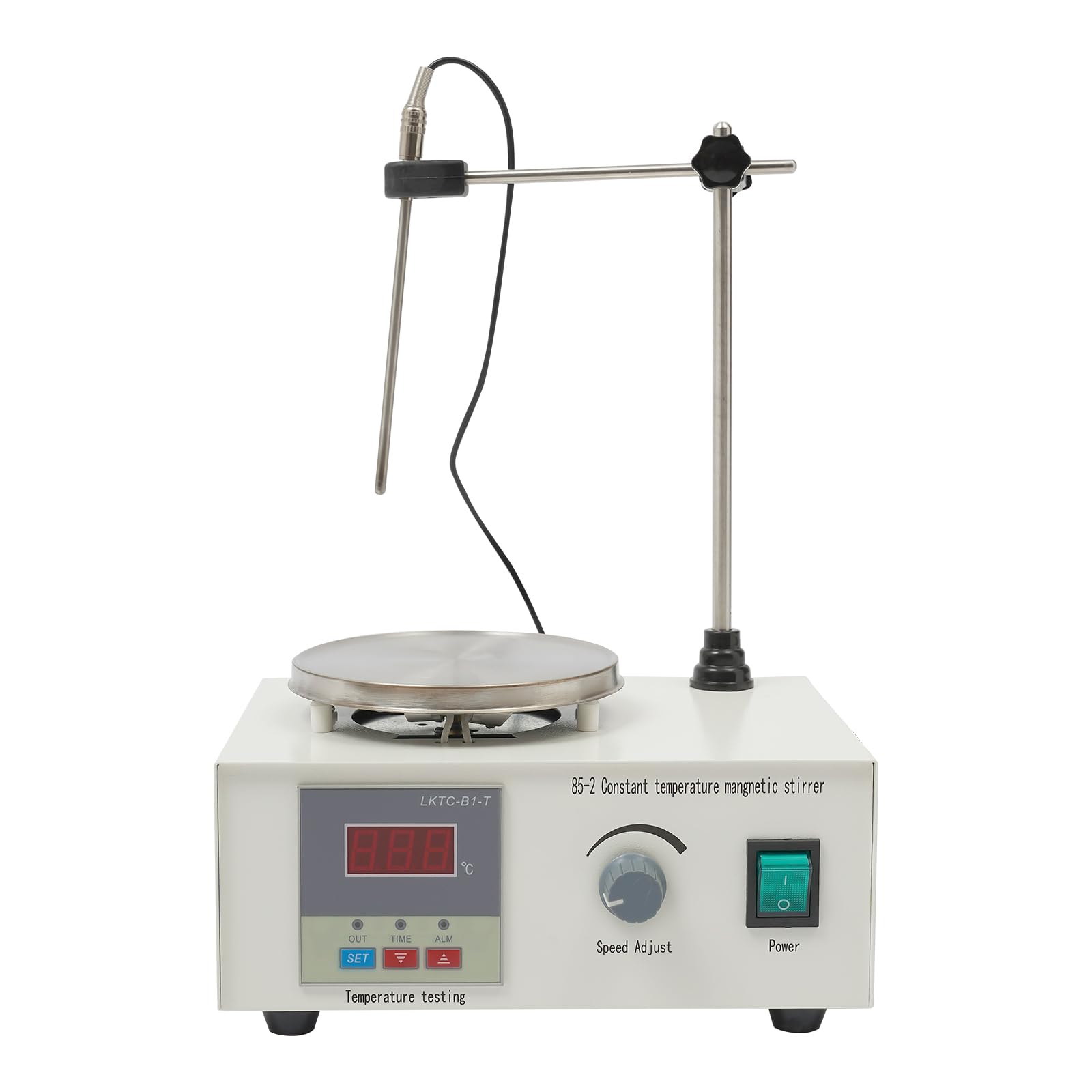 OUKANING Agitador magnético con placa calefactora, 2000 ml, 250 W, diámetro de 12,5 cm, placa calefactora con agitador magnético 0-99 ℃, agitador de placa calefactora con pantalla LED, soporte de