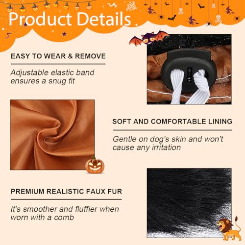 Vivifying Löwenmähne für Hunde, anpassbar Hund Halloween Kostüme Löwenmähne Perücke mit Schwanz für mittlere und große Hund verkleiden (Schwarz)