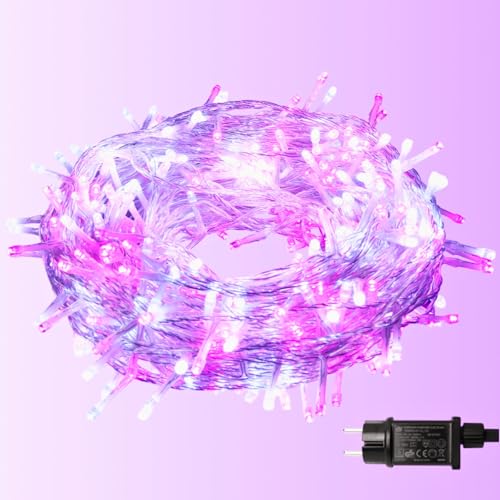 Avoalre 40M 400er LEDs Lichterkette Außen Weihnachtsbeleuchtung mit EU Stecker 8 Modi IP44 Wasserdicht Lichterkette für Weihnachten Garten Party Geburtstag Hochzeit, Rosa-Weiß