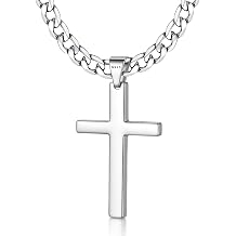 925 Sterling Silver Cross Necklace for Men Women, 5mm Stainless Steel Diamond-Cut Cuban Link Curb Chain