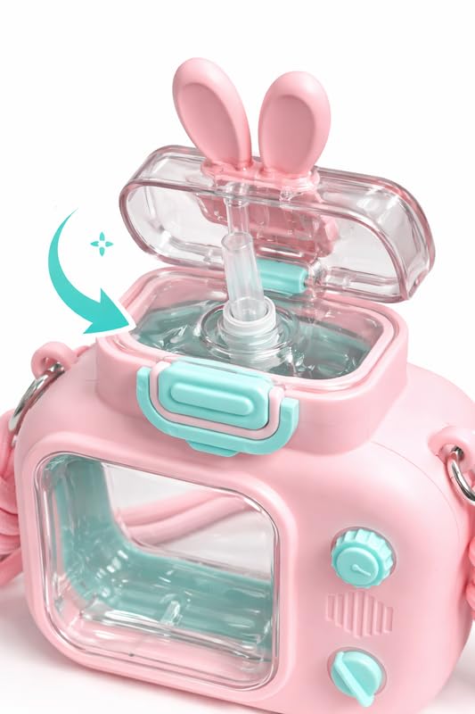 Image of Raawan Kids Water Bottle 600ml with Straw & Strap | Cute Leak-Proof Sipper Bottle for Boys & Girls | BPA-Free, Portable School Water Bottle | Pink & Blue
