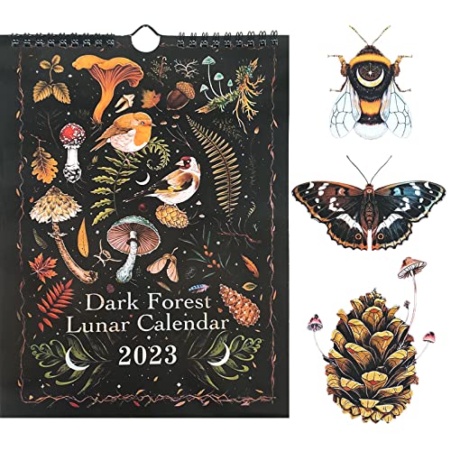 Dark Forests 2023 Lunar Calendar with 12 Original Illustrations Wall Hanging Calendar Monthly for Christmas Anniversaries Gift Home Office Decoration (2023hook) Cover
