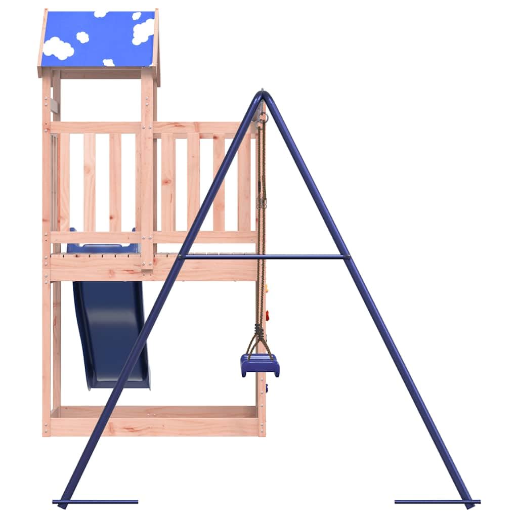 Spielturm Massivholz Douglasie mit Schaukel, Wellenrutsche, Kletterwand und Sandkasten, Outdoor Kinderspielgerät für Garten, wetterfestes Klettergerüst mit stabilem Holzrahmen