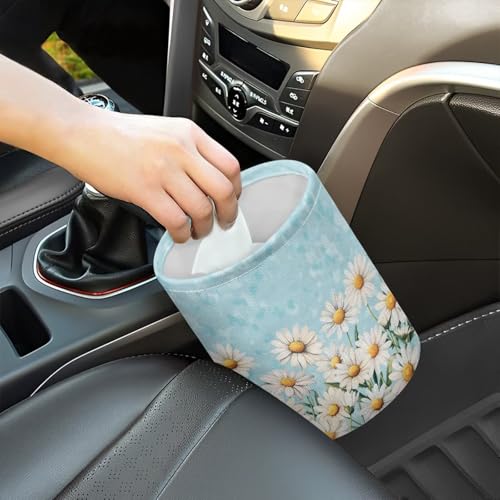 Image of Blue Daisy Car Trash Can Cute Trash Bag Vehicle Can Cars Accessories Hanging Portable Collapsible Waterproof Trash Bag for Cars