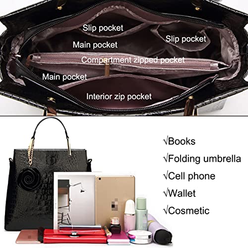 Bolso de mujer con patrón de cocodrilo y asa superior miniatura 6