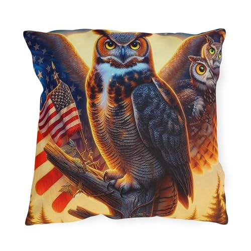 Double-Sided Outdoor Pillow - Great Horned Owl, American Elm, Northern