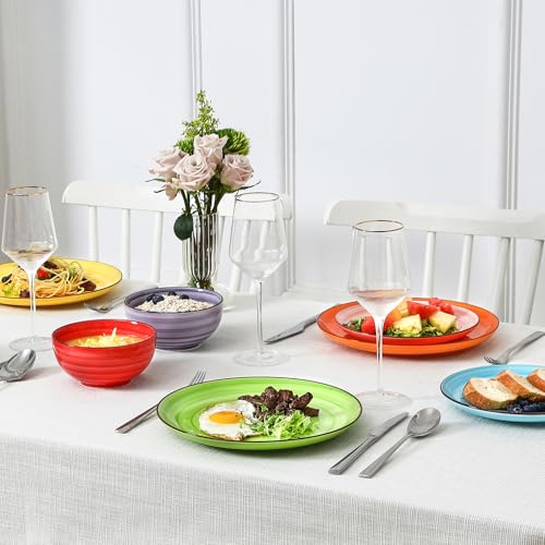 Image of Selamica Ceramic Plates and Bowls Sets,24 Pieces Dinnerware Sets for 8,Scratch Resistant Dish Set for holiday gathering,Dishwasher & Microwave Safe, Dopamine colors