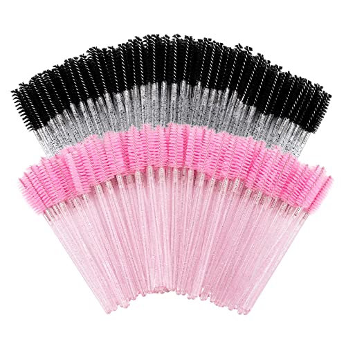 200 Mascara Wands Disposable Eyelash Brush Spoolies,Eye Lashes Eyebrow Extension Applicator Pink Black Tbestmax