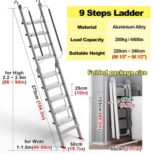Escaleras extra anchas con il para una instalación segura en literas de suelo o acceso en la azotea. Escalera segura para uso doméstico y exterior