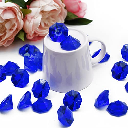 WBJKZJD 47pcs Large Acrylic Diamond Gems, 25 Carat Faux Crystal Diamonds for Vase Fillers, Table Scatter, Wedding & Event Decorations(Dark Blue)