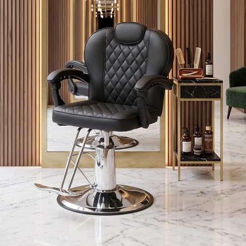 Image of Barber Chair with Heavy Duty Hydraulic Pump, Salon Chair for Hair Stylist, 360 Swivel 90-140 Backrest Reclining Chairs, Portable Height Adjustable Hair Chair for Barbershop (Black-Quilted)